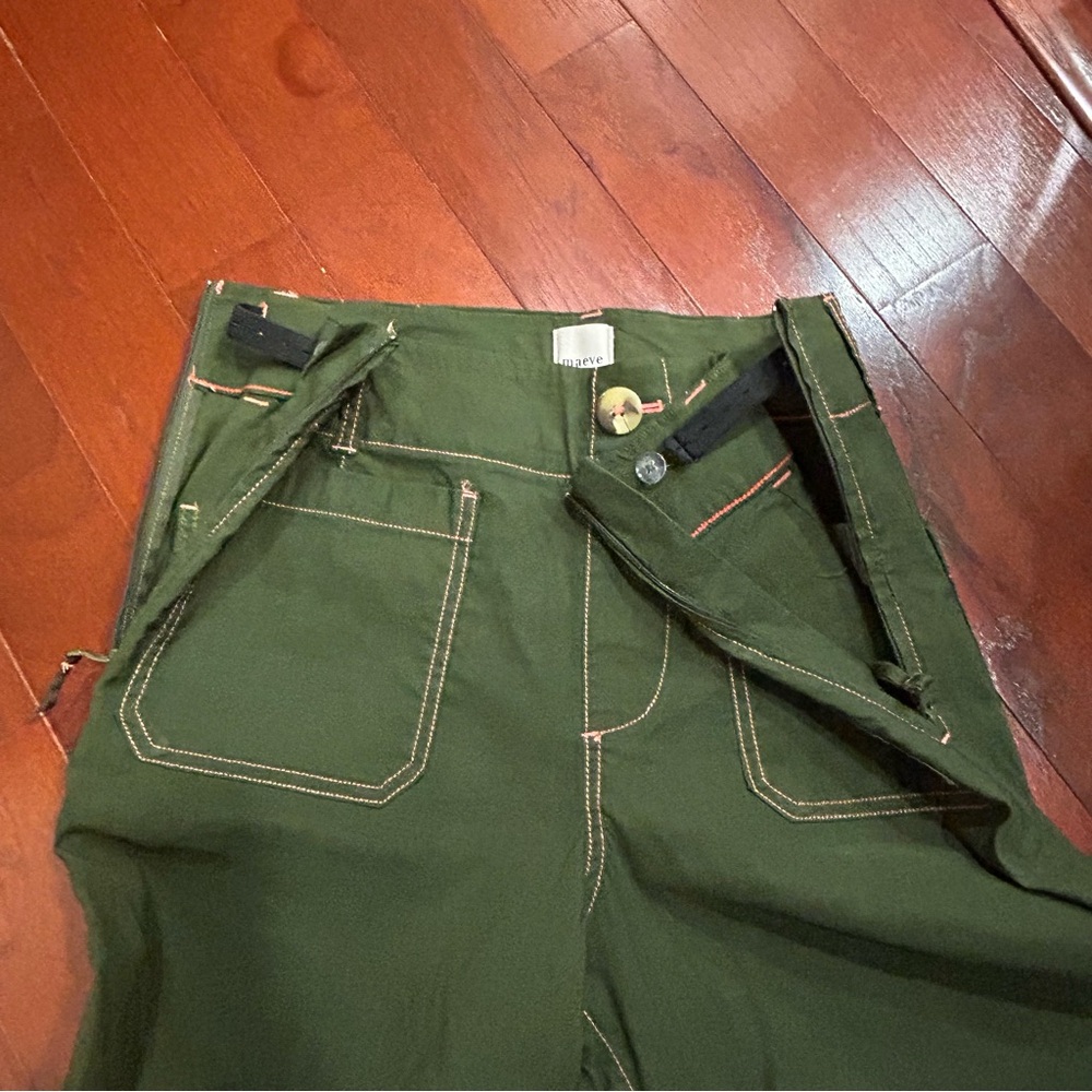 Anthropologie Maeve Colette Green Cropped Wide Leg Pants Contrast Stitch Size 30 - Picture 11 of 12